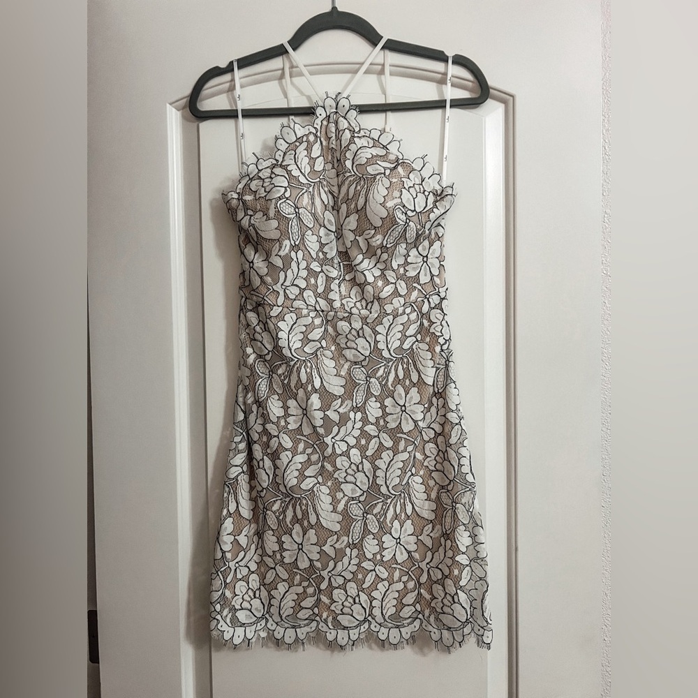 Lulus White Lace High Neck Mini Dress Small Bridal Shower Rehearsal Dinner - Picture 2 of 6